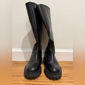 Knee High leather pull-on combat boots